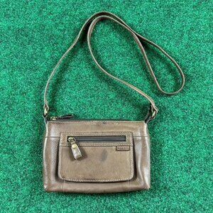 Fossil Front Zip Pocket Brown Leather Small‎ Crossbody Bag Purse